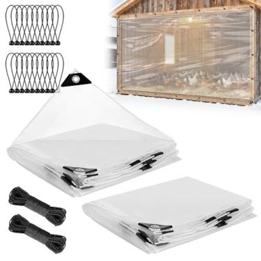 Imagem de 2 peças de capas de galinheiro de 2 x 3 m acessórios para o inverno - lona impermeável fácil de instalar com cordões elásticos e cordas