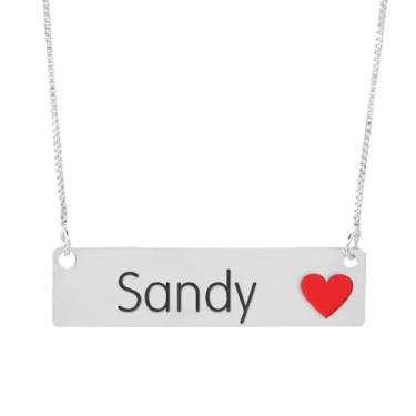 Imagem de Colar Semijoia Nome Personalizado Coração Resinado Sandy Banhado em Prata 1000-999001959