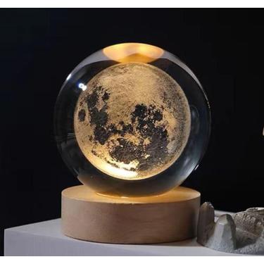 Imagem de Luminária Bola de Cristal De Mesa LED Base Madeira Enfeite Decorativo 