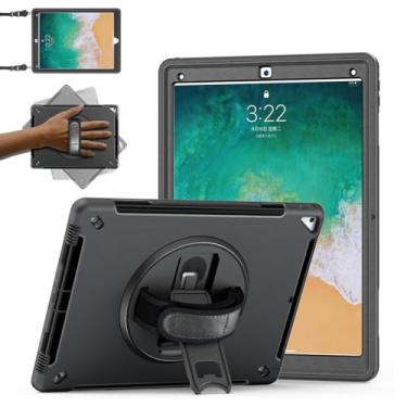 Imagem de Qcoswa Capa para iPad Pro 12.9 2ª geração 2017 e 2015 1ª geração, capa protetora portátil, capa protetora de TPU espesso e durável, com protetor de tela - suporte - alça - preta