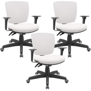Imagem de Kit 03 Cadeiras De Escritório Executiva Office Giratória Preto Baixa Flexi P03 Vinil Branco - Lyam