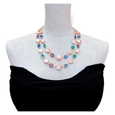 Imagem de URMIBDAI Colares femininos com moedas cultivadas, pérolas, colar de cristal multicolorido, joias boêmias feitas à mão