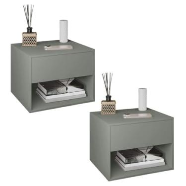 Imagem de Kit 2 Mesas de Cabeceira Suspensa Sofia Com 1 Gaveta(Cinza)