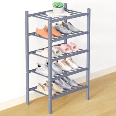 Imagem de Smiry Sapateira de bambu para armário, organizador de sapatos empilhável de madeira pequeno de 5 níveis, prateleira de armazenamento de sapatos de pé livre para entrada, entrada da porta da frente