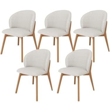 Imagem de Kit 05 Cadeiras de Jantar e Estar Living Estofada Mia L02 Bouclê Cru - Lyam Decor