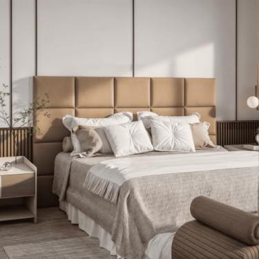 Imagem de Cabeceira Modular Suede Adesiva 40x30cm – MDF, Espuma 2cm, Fita Dupla Face, Quarto Sofisticado(BEGE,6)