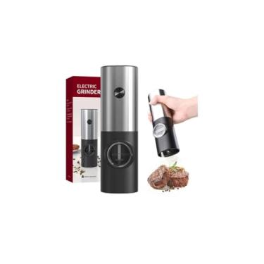 Imagem de Master Cheff Moedor de Tempero Elétrico Premium, Inox com Visor de Vidro, 22cm x 5,5cm, Portátil, Alimentado por Pilhas AA