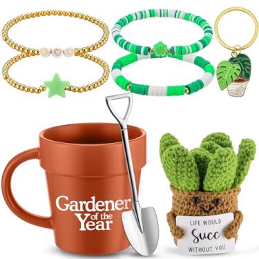 Imagem de Didaey 5 peças, presentes engraçados de jardineiro para mulheres, jardineiras do ano, caneca de café, crochê, suculenta, pulseira, chaveiro, presentes de Natal para homens, mulheres, mãe, presente de