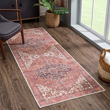 Imagem de Bloom Rugs Tapete lavável antiderrapante de 6 cm x 7 cm - Tapete de área oriental tradicional vermelho/laranja/bege para sala de estar, quarto, sala de jantar e cozinha - Tamanho exato: 5 cm x 7 cm