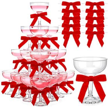 Imagem de Zopeal 30 peças de copos de martini de plástico de Natal de 142 g, taças de champanhe Margarita com laço de 7 cm para aniversário, solteiro, casa, bar, festa de casamento, torre de champanhe (veludo