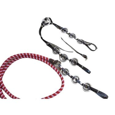 Imagem de Cabeçada Argolas Duplas Rédea Grossa Couro Legitimo Cavalo Muladeiro Muares (PRETO C VERMELHO)