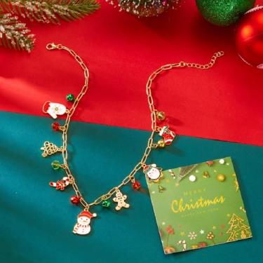 Imagem de Colar com pingente de ouro para mulheres, colares de Natal, árvore de doce, bengala doce, Papai Noel, floco de neve, boneco de neve, guirlanda de gengibre, declaração, presentes de joias