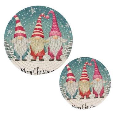 Imagem de Blueangle 2 peças de suporte de panela de gnomo de Natal fofo - conjunto de pegadores de panela de tecido redondo - almofadas quentes trançadas de algodão - porta-copos - tapetes de mesa para cozinhar