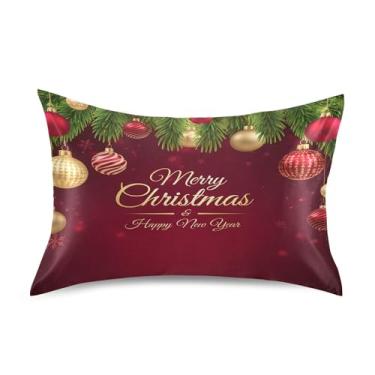 Imagem de SEHANY Capas de almofada de seda de bola de Natal para cabelo e pele, capas de almofada de cetim respiráveis macias e refrescantes com fecho de envelope, tamanho Queen (50,8 x 76,2 cm)