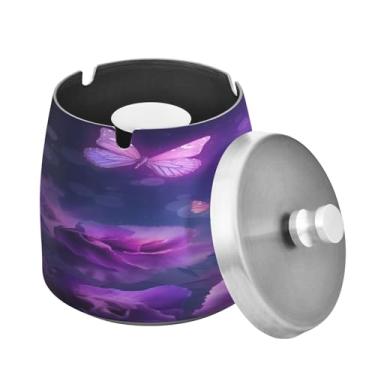 Imagem de Blueangle Cinzeiro de borboleta com tampa para cigarros, à prova de vento/chuva, aço inoxidável, sem fumaça, inodoro, cinzeiro para uso interno ou externo (166)