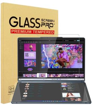 Imagem de YINOVEEN Pacote com 2 protetores de tela de vidro temperado para notebook Lenovo Yoga Book 9i Dual (14IAH10) 2 em 1 de 14 polegadas, dureza 9H, antiarranhões