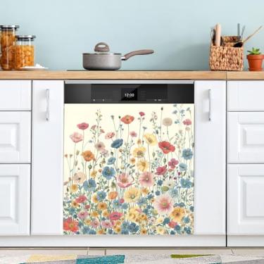 Imagem de ATTX Capa magnética colorida de flores silvestres para lava-louças, 58,4 cm C x 66 cm A, decoração da capa da máquina de lavar louça, decalques de armário doméstico e eletrodomésticos #67
