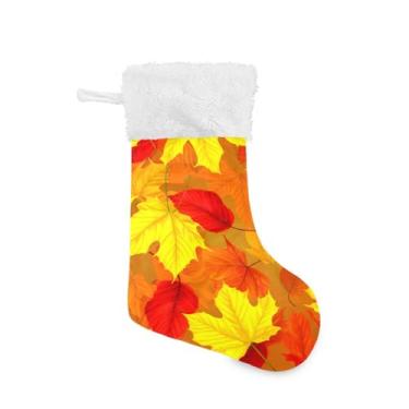 Imagem de GakkiGii Pacote com 2 meias de outono com folhas de bordo, decoração de Natal grande para parede de árvore de lareira, 45 x 31 cm