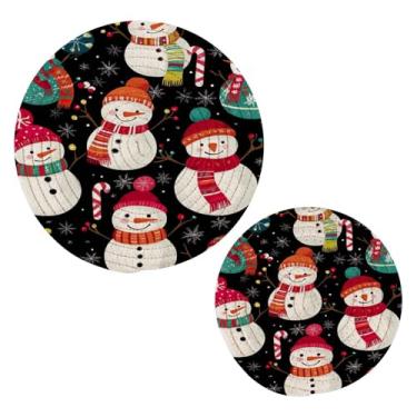 Imagem de Blueangle 2 peças de suporte de panela de tripé de boneco de neve fofo - conjunto de pegadores de panela de tecido redondo - almofadas quentes trançadas de algodão - porta-copos - tapetes de mesa para