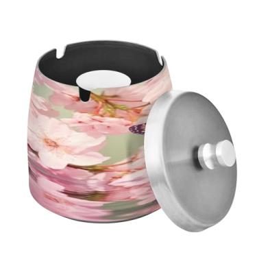 Imagem de Blueangle Cinzeiro de borboleta rosa com tampa para cigarros, à prova de vento/chuva, aço inoxidável, sem fumaça, inodoro, cinzeiro para uso interno ou externo (425)