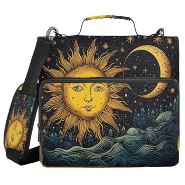 Imagem de Blueangle Fichário com zíper para sol e lua, bolsa de 3 anéis de 3 anéis, comporta 500 páginas, organizador de zíper com vários bolsos com alça ajustável e alça (504)