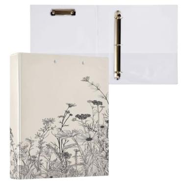 Imagem de ATTX Fichário com 3 anéis de flores pretas e brancas, 3 cm para papel tamanho carta, 21,6 cm x 28 cm, fichários com três anéis com prancheta para material de escritório #473