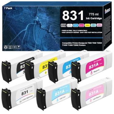 Imagem de SCCOLOR 831 831A Cartucho de tinta 831A Tintas de látex CZ682A CZ683A CZ684A CZ685A CZ686A CZ687A CZ706A 7-Pack 831 831A 775ml Cartucho de tinta de substituição para látex 310 315 330 335 360 360 5