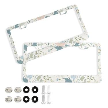 Imagem de SEHANY Molduras de placa de licença de flores florais coloridas, capas de moldura de placa de carro de alumínio à prova de ferrugem com orifícios elípticos e parafusos serve para veículos padrão dos
