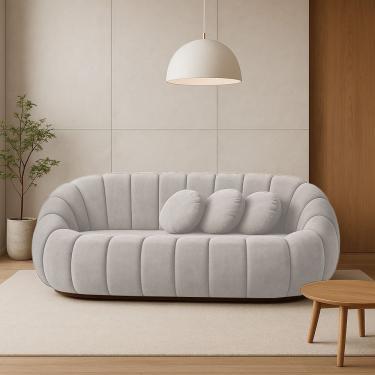 Imagem de Sofá 2 Lugares Orgânico Para Sala Cloud Bouclê Cinza Claro E03 - D'rossi