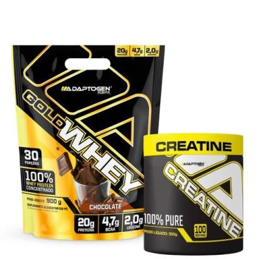 Imagem de Kit Gold Whey Adaptogen Concentrado 100% Refil 900g + Creatina Adaptog