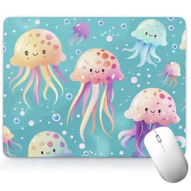 Imagem de Tapete de mesa de couro com água-viva, tapete de mouse de arte colorida, teclado de computador, mouse pad para jogos, protetor e capa à prova d'água, couro sintético decorativo para laptop, decoração