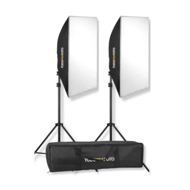 Imagem de Kit Iluminação Estúdio 2 Softbox 50x70cm + 2 Tripés 1,90m + Lâmpadas 85W Bivolt + Bolsa