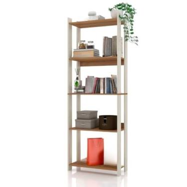 Imagem de Estante Organizador Livreiro Estilo Industrial Madeira Prateleira p/Livros Quarto Sala Cozinha Decoração Ambientes(Off White/Nature)