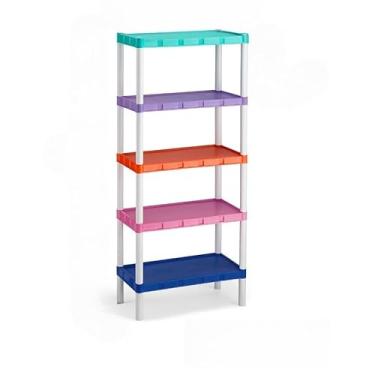 Imagem de Estante Com 5 Prateleira Organizadora De Plástico Modular Para Cozinha E Quarto Livro(5 Prateleiras Colorido)