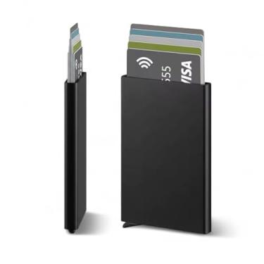 Imagem de Carteira masculina fina com porta-cartões de alumínio, minimalista com bloqueio de RFID com função pop-up inteligente, carteira de metal, comporta 8 cartões, compacta ultrafina, presentes para homens