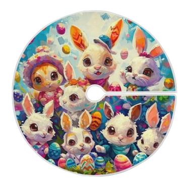 Imagem de Qilmy Saia de árvore de Natal com ovos e coelhos de páscoa 119,9 cm, camurça para árvore de Natal, adequada para decoração de armário em ambientes internos e externos, festas, escritórios, lojas