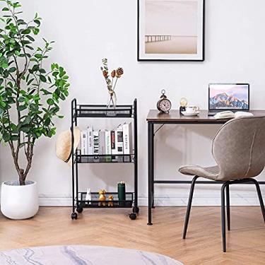 Imagem de Prateleiras de armazenamento de metal de 3 camadas com rodas, cestas de armazenamento de arame para carrinho de rolo, organizador de carrinho de rodinhas de escritório, preto