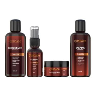 Imagem de Kit Shampoo Condicionador Creme modelador Óleo Hidratante Masculino Cabelo Barba Premium Condado (Floresta (Amadeirado))