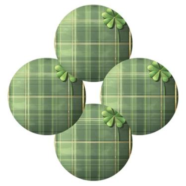 Imagem de Wassud Jogo americano conjunto de 4 tapetes de mesa redondos com estampa xadrez verde para cozinha e jantar tapetes laváveis resistentes ao calor decoração de mesa 39 cm