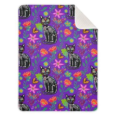 Imagem de Wassud Cobertor de bebê macio de gatos esqueleto preto para meninos meninas 76 x 101 cm, cobertor essencial e aconchegante para bebês e recém-nascidos, para berçário, viagem e carrinho de bebê