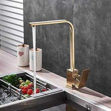 Imagem de Torneira de cozinha de manípulo único de água fria e quente de aço inoxidável com rotação de 360 graus Torneira misturadora - níquel escovado