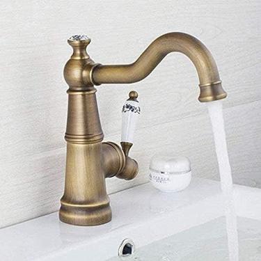 Imagem de LMJYU Torneira Euro Retro Antique Brass Bacia Torneira Porcelana Cerâmica Torneira Misturadora de Manípulo Único Rotação 360 Torneira de Banheiro