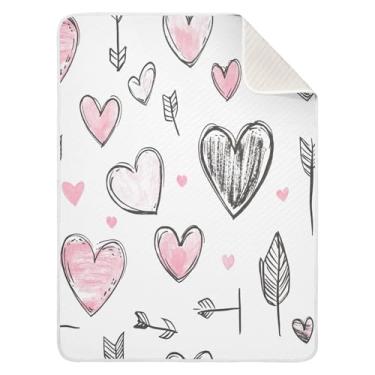 Imagem de Wassud Cobertor de bebê macio com corações e flechas para meninos e meninas, 76 x 101 cm, para bebês e recém-nascidos, essencial e aconchegante, para berçário, viagem, carrinho de bebê