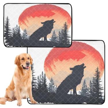 Imagem de CEBUGI Almofadas de xixi laváveis para cães, pacote com 3, almofadas impermeáveis para filhotes de cachorro, antiderrapante, à prova de vazamento, para cama de cercadinho, lobo, lua