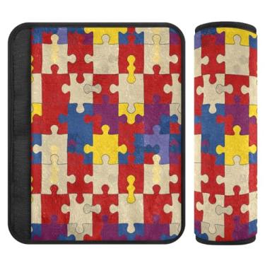 Imagem de Burbuja Peças coloridas de quebra-cabeça, capa de cinto de segurança para carro, macio, confortável, protetor de cinto de segurança para alça de ombro de assento, 1 par pequeno