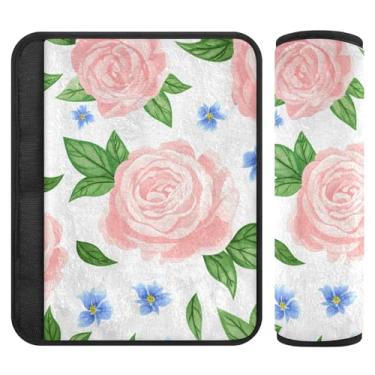 Imagem de Burbuja Capa para cinto de segurança de carro Pink Peonies Protetor de cinto de segurança de carro macio confortável para alça de ombro de assento, 1 par médio