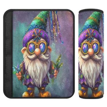 Imagem de Burbuja Capa para cinto de segurança de carro Mardi Gras Gnome almofadas macias confortáveis protetor de cinto de segurança de carro para alça de ombro de assento de carro, 1 par médio