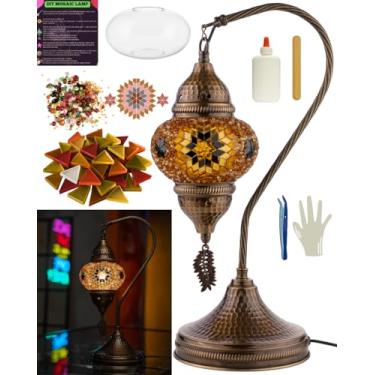 Imagem de DEMMEX Kit de luminária de mesa de mosaico turco DIY – Faça sua própria lâmpada com peças e ferramentas de mosaico de vidro – Base de latão antigo – sem necessidade de argamassa – Divertido e fácil