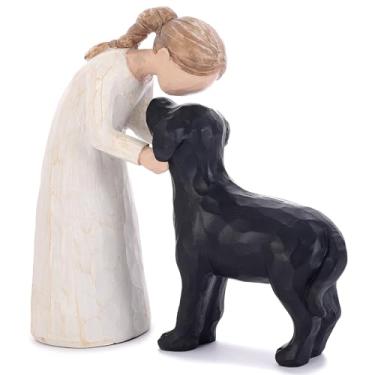 Imagem de FriyGardcn Escultura clássica de cachorro decoração de casa linda resina mulher e cachorro decoração para escritório, sala de estar, quarto, casa, presentes de memória para amantes de animais de