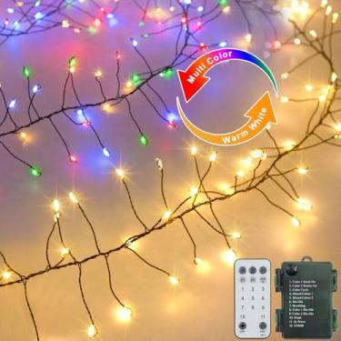 Imagem de BSGlobal Conjunto de luzes de fadas de duas cores operadas por bateria, 200 LEDs de fio de cobre verde escuro com temporizador remoto, luzes de Natal para decoração de guirlanda de árvore de Natal